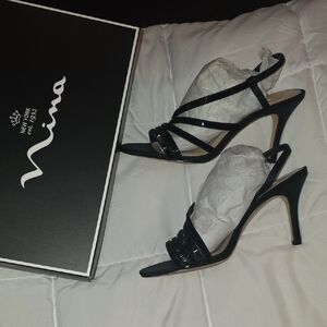 Nina Glossy Black Strappy Heels